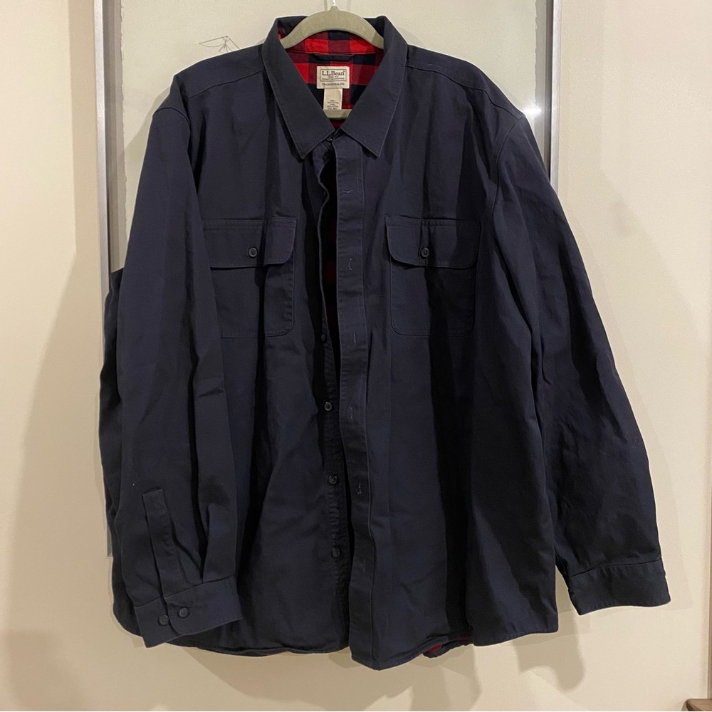 LL Bean XXL Flannel Lined Hurricane Shirt Jacket Slate w/Buffalo Plaid 2XL NWOT